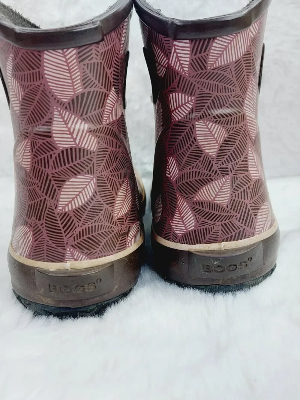 Bogs Women's Coral Patch Leaf Handle Rubber Pull-On Ankle Rain Boots Size 8